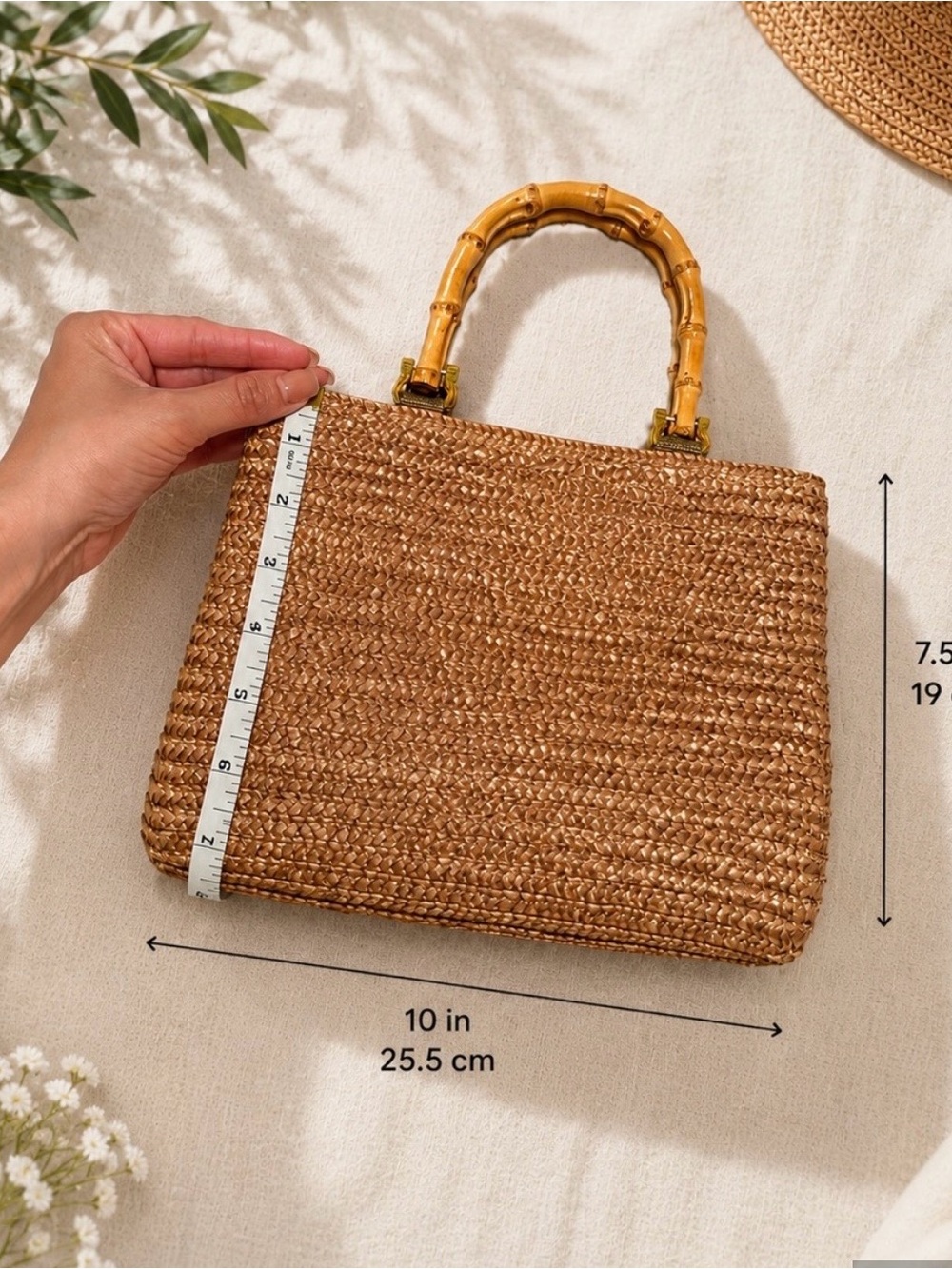,Croft & Barrow Handwoven Straw Tote Bag with Bamboo Handles - natural - Picture 7 of 7